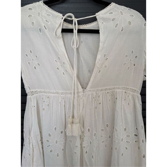 Zara Small White Eyelet Mini Dress Romper Pockets - Picture 6 of 8